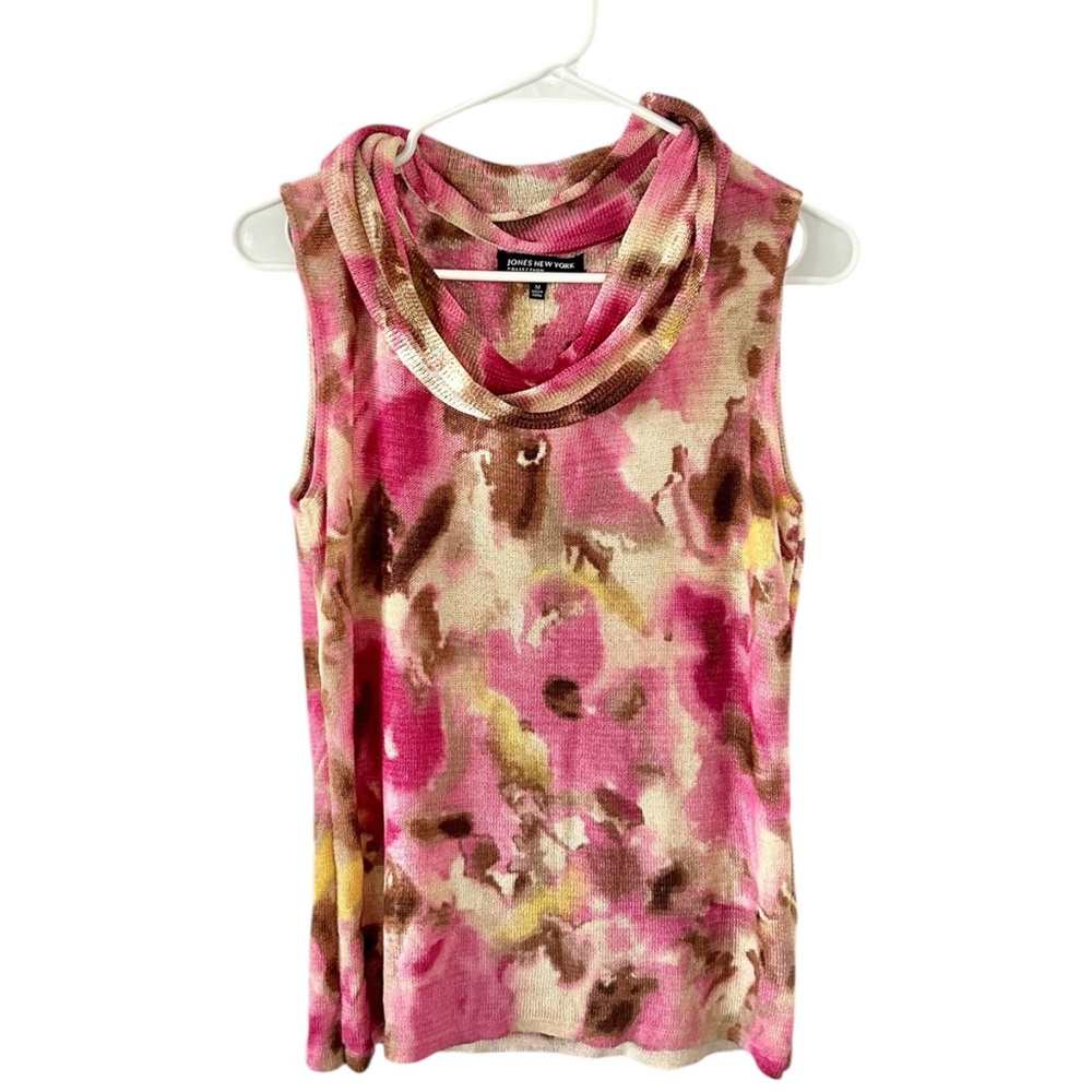 Jones New York Floral Abstract Cowlneck Knit Top